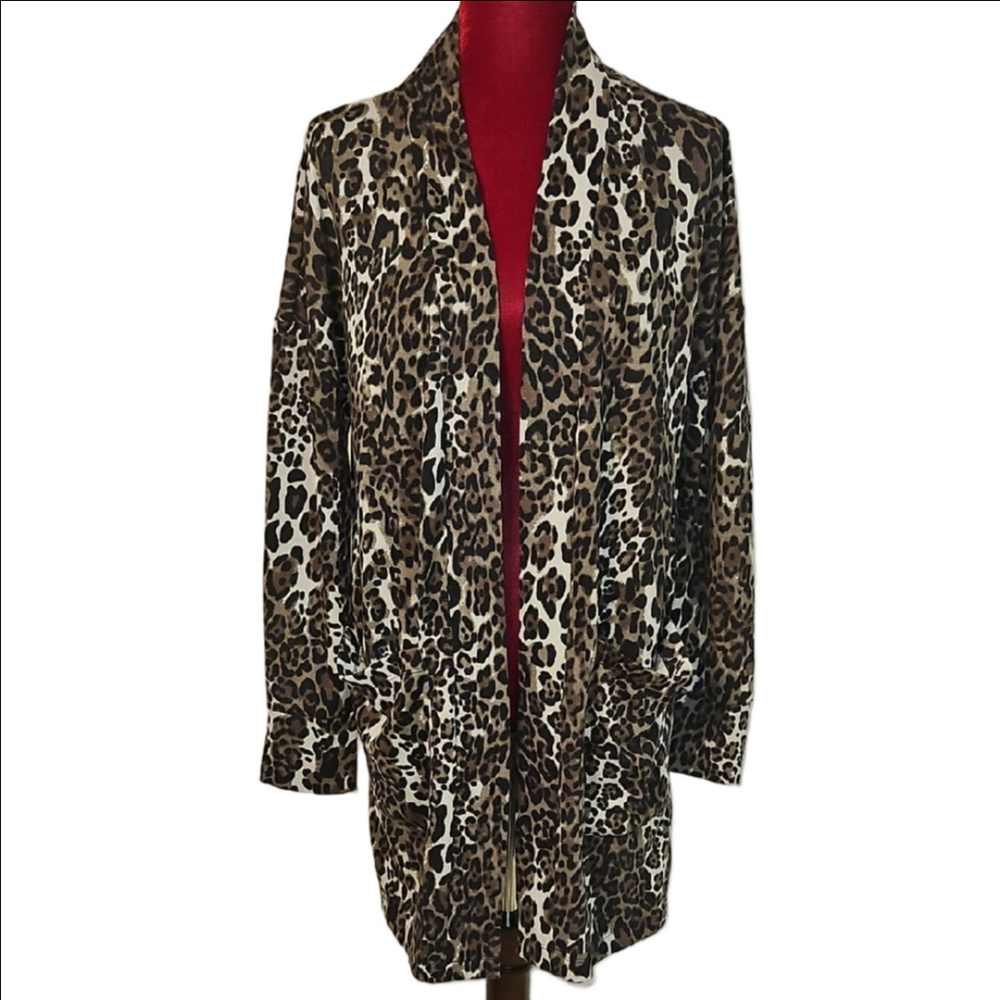 Leopard Print Open Front Cardigan Size Medium